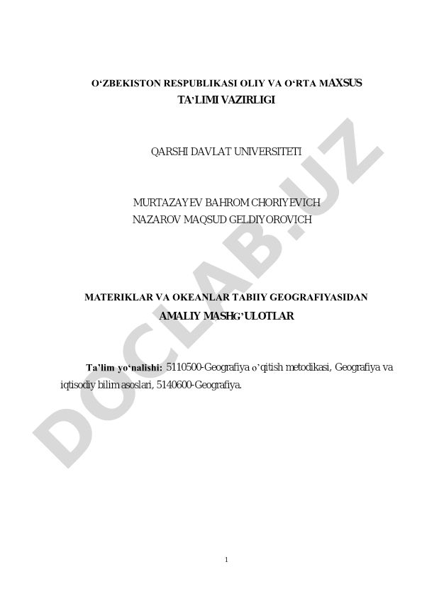 Materiklar va okeanlar tabiiy geografiyasidan amaliy mashg'ulotlar