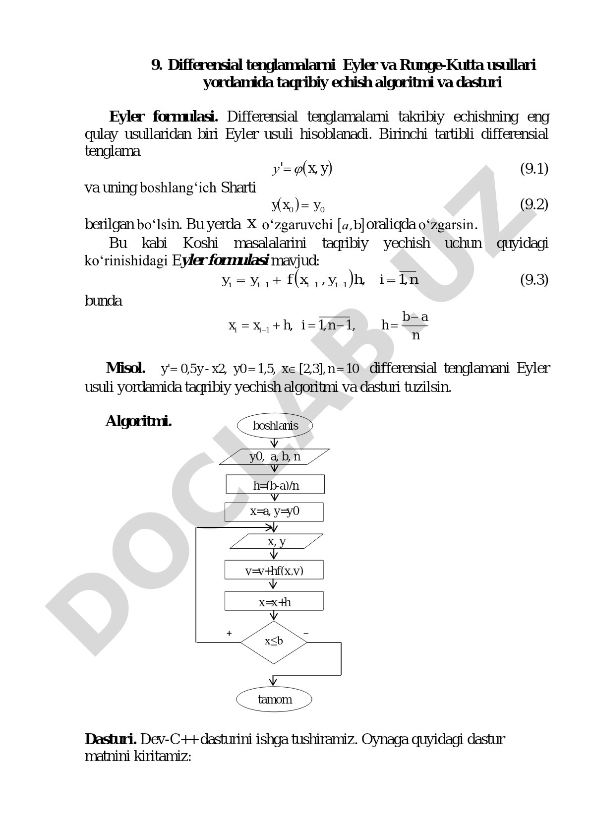 Differensial tenglamalarni Eyler va Runge-Kutta usullari yordamida taqribiy echish algoritmi va dasturi