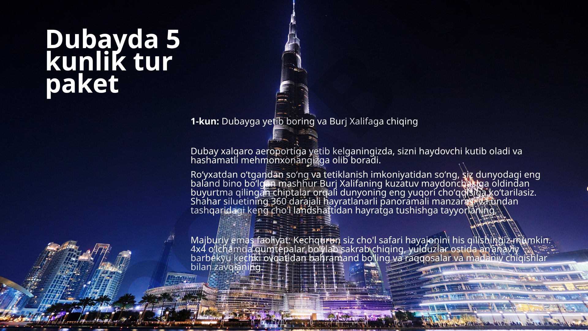 Dubayda 5 kunlik tur paket