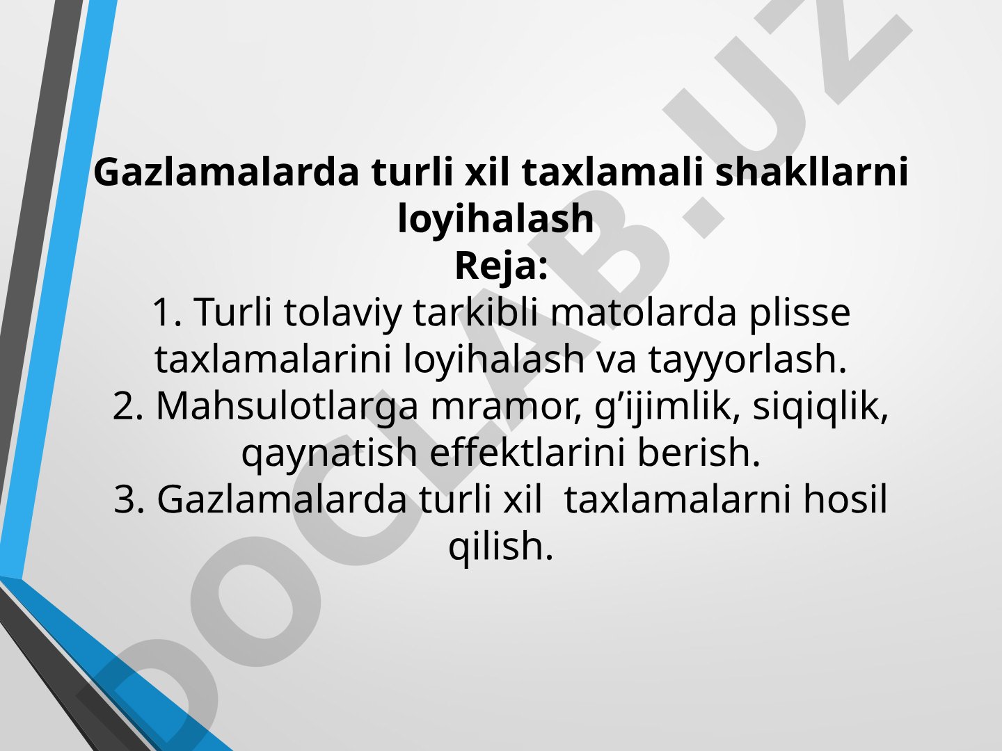 Gazlamalarda plisse va gofre taxlamalarini loyihalash