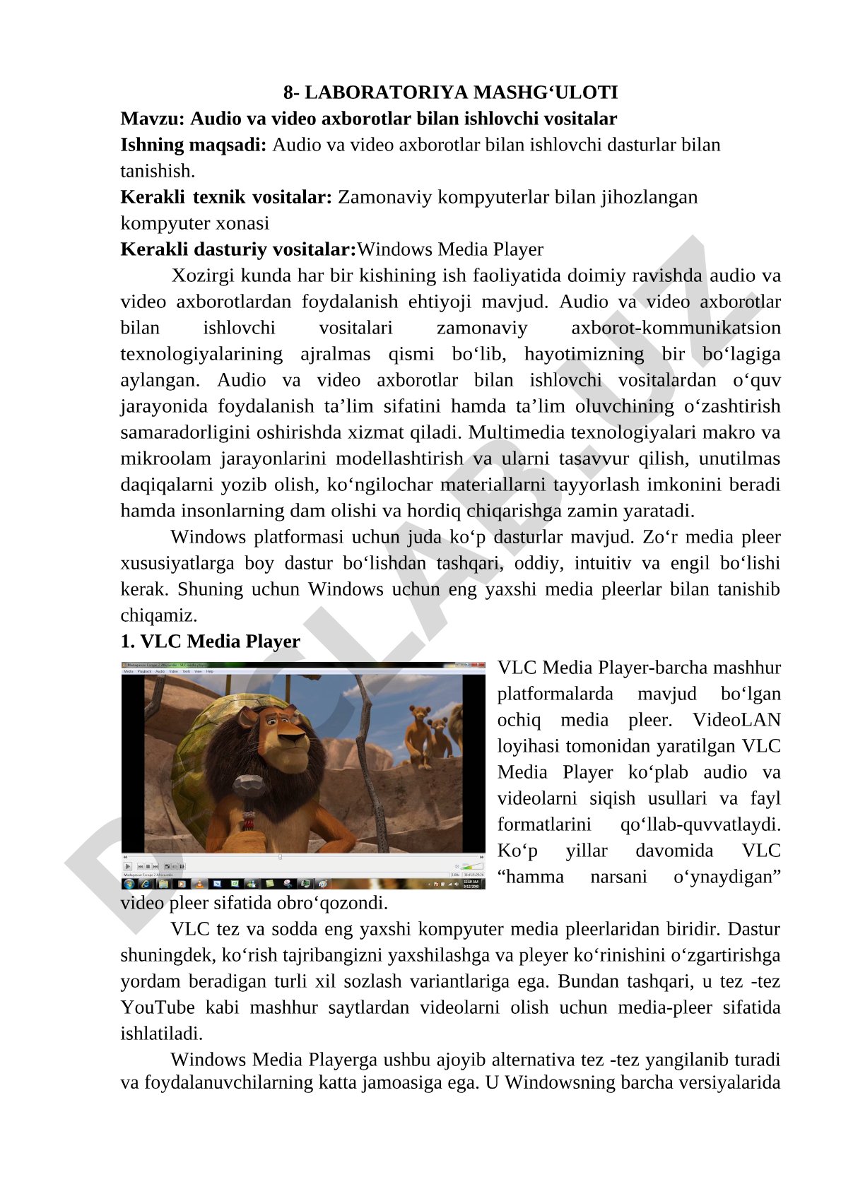 Audio va video axborotlar bilan ishlovchi vositalar