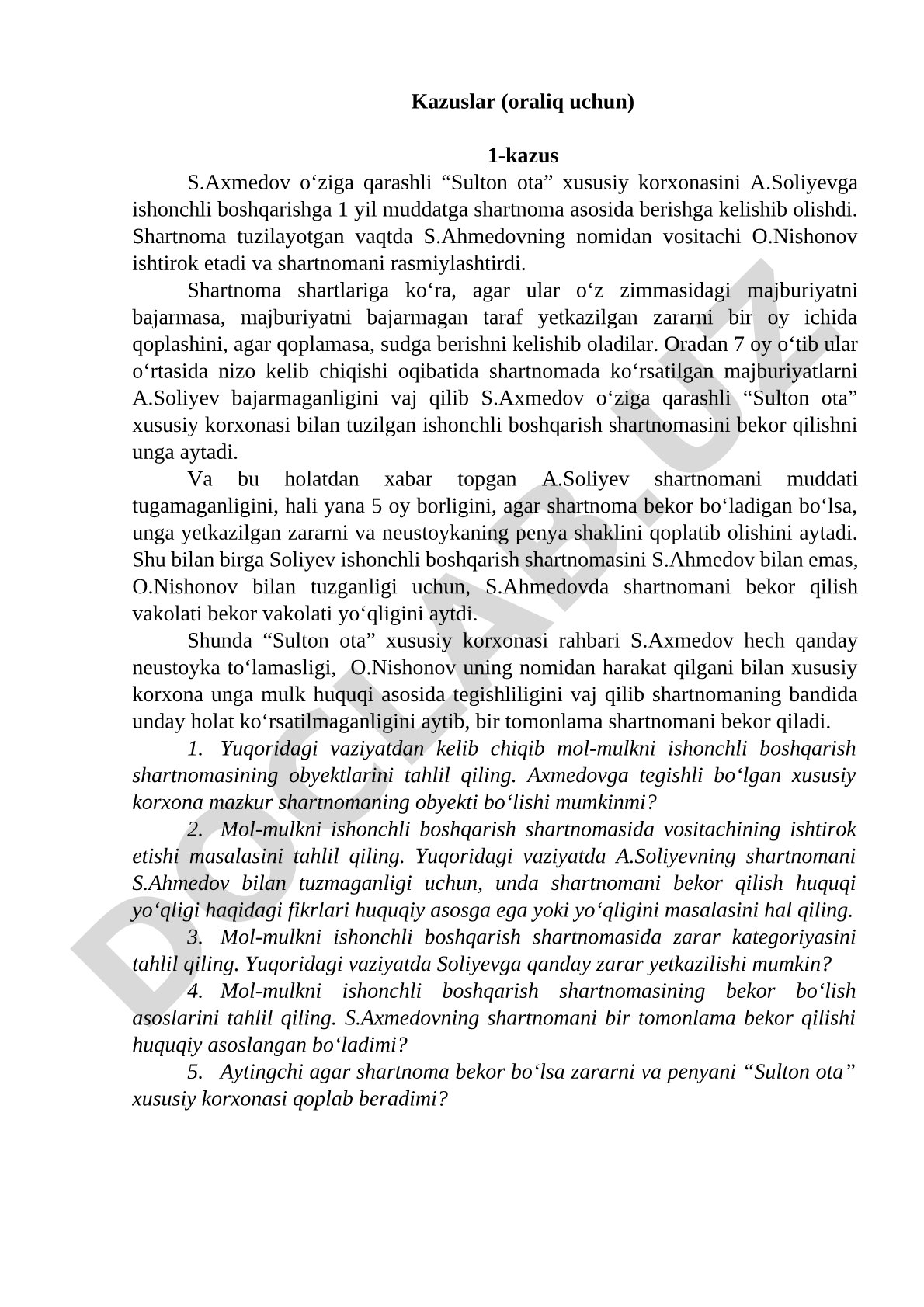 Ishonchli boshqarish shartnomasi bo'yicha nizo