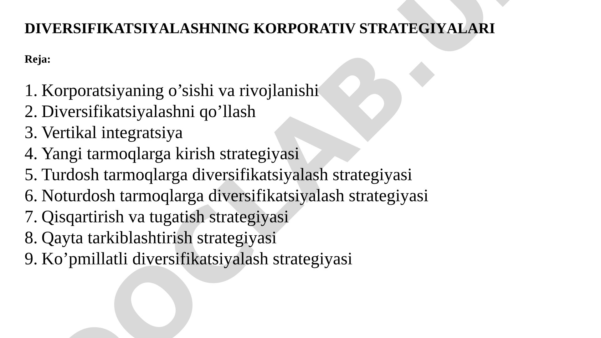 Diversifikatsiyalashning korporativ strategiyalari