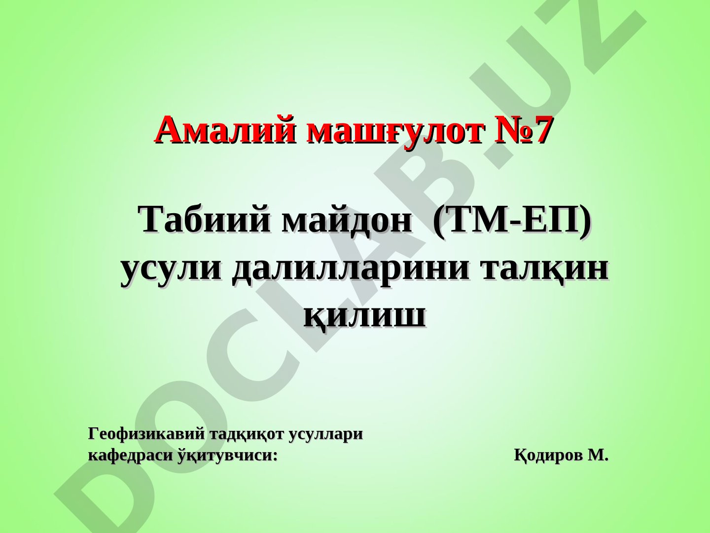 Табиий майдон (ТМ-ЕП) усули далилларини талқин қилиш