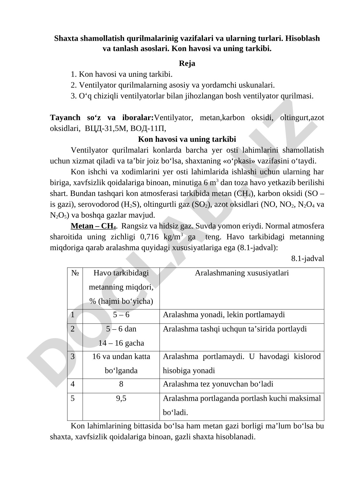Shaxta shamollatish qurilmalarinig vazifalari va ularning turlari