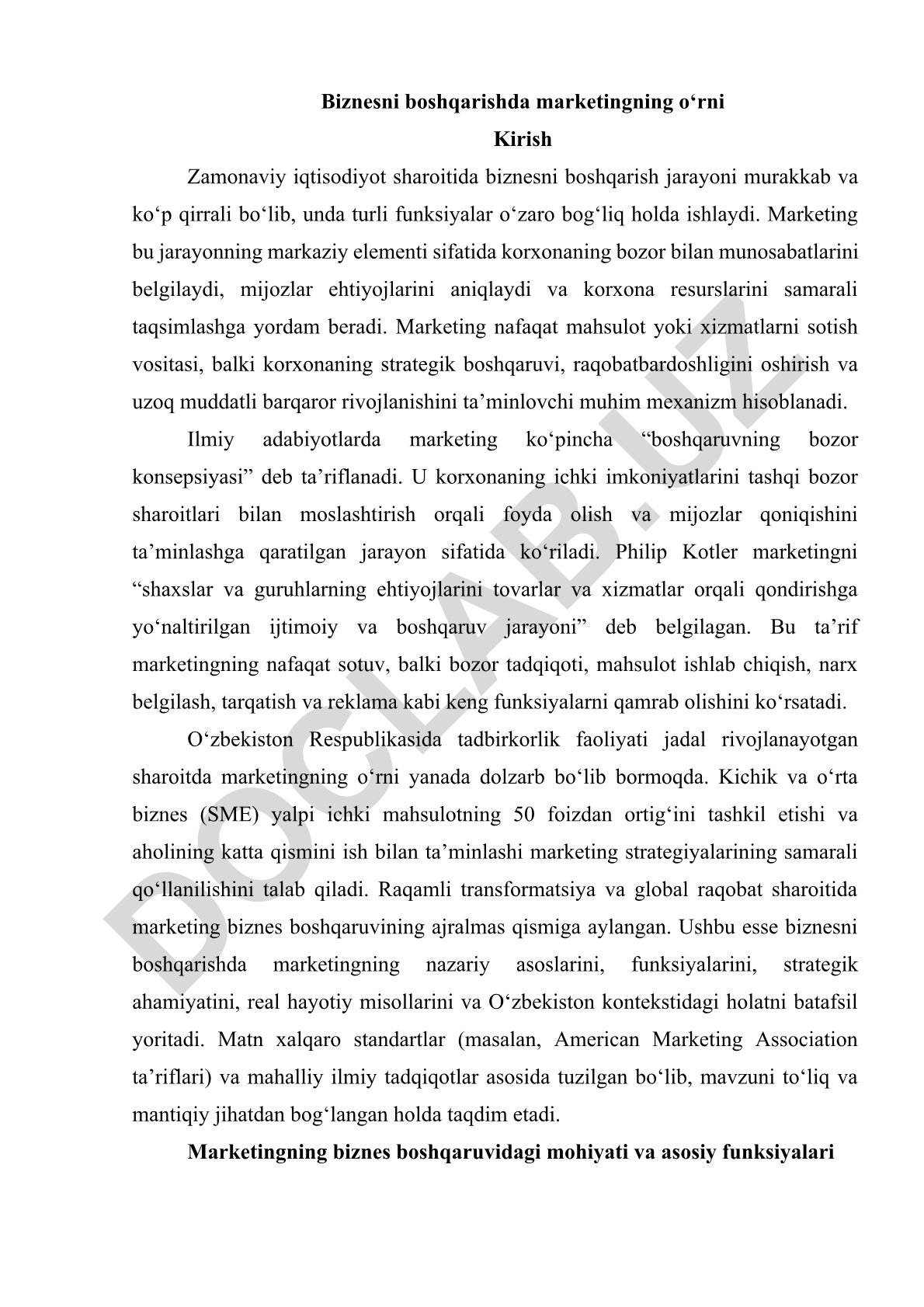 Biznesni boshqarishda marketingning o‘rni