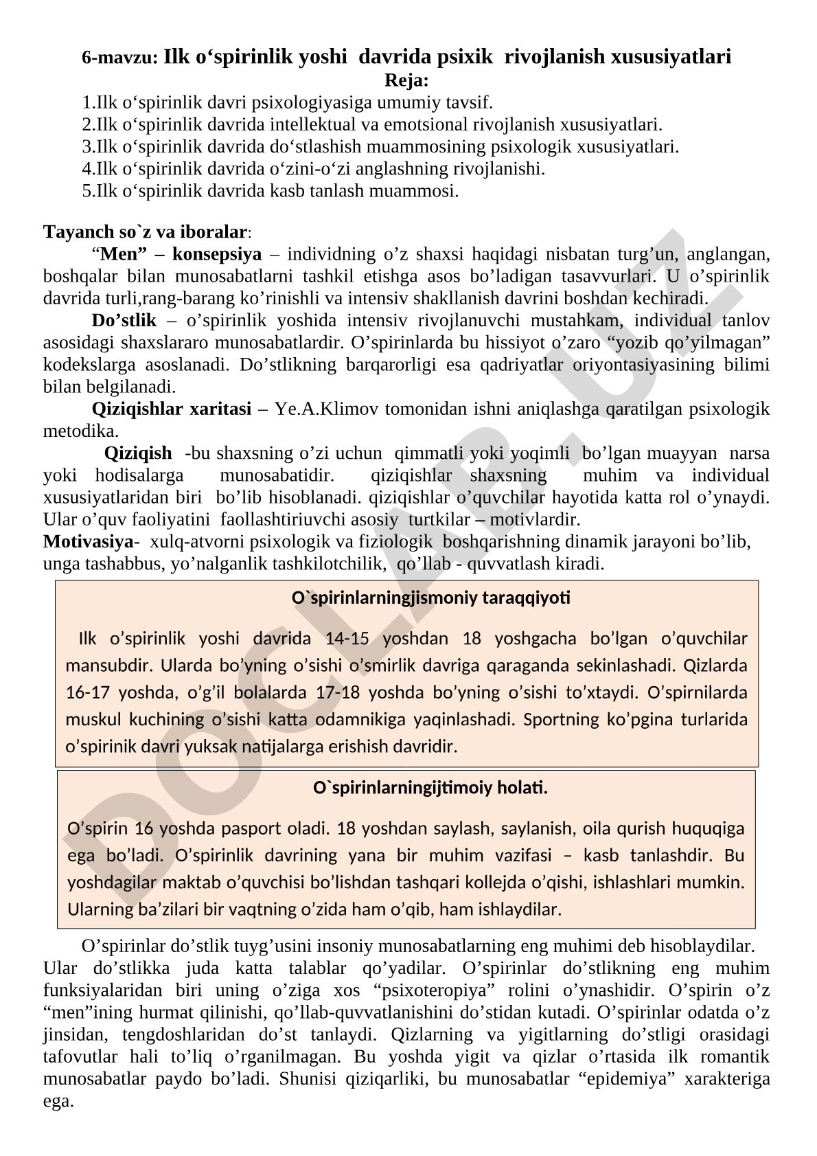 Ilk o‘spirinlik yoshi davrida psixik rivojlanish xususiyatlari