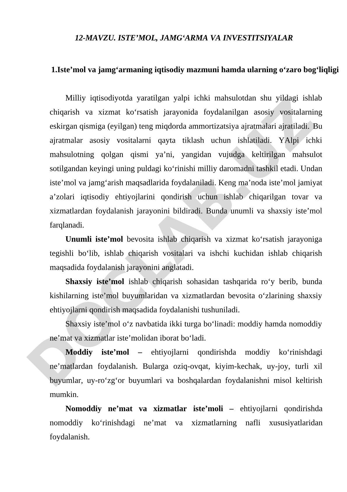 Iste'mol, jamg'arma va investitsiyalar