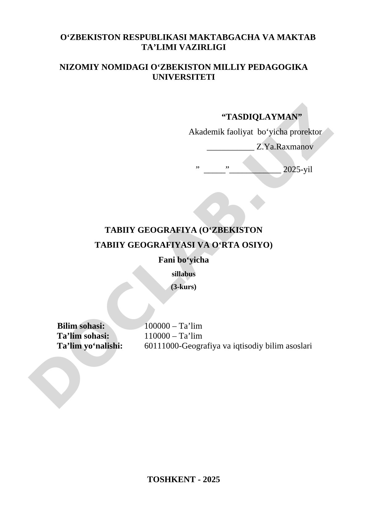Tabiiy geografiya (O‘zbekiston tabiiy geografiyasi va O‘rta Osiyo)