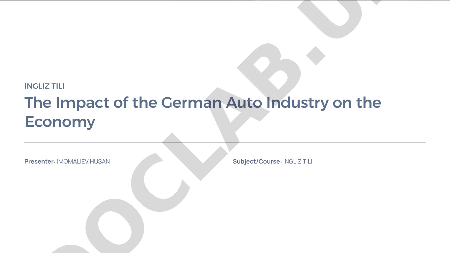 The Impact of the German Auto Industry on the Economy