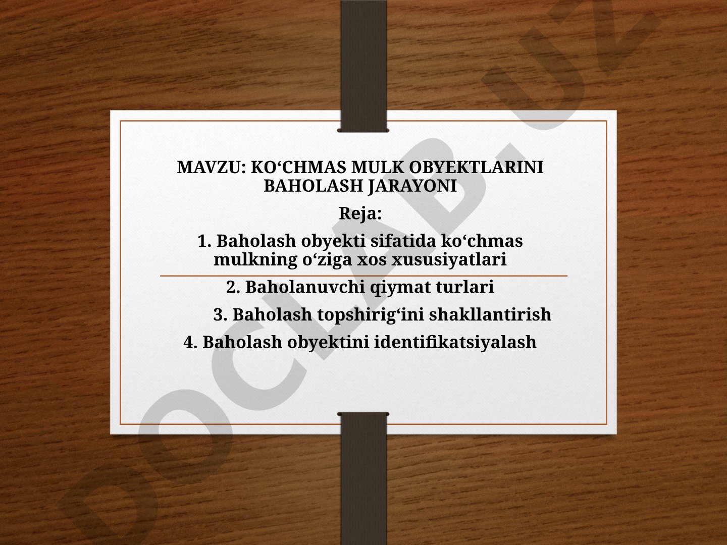 Ko‘chmas mulk obyektlarini baholash jarayoni