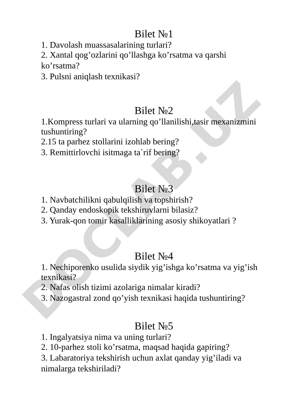 Davolash muassasalarining turlari, xantal qog'ozlari, pulsni aniqlash texnikasi