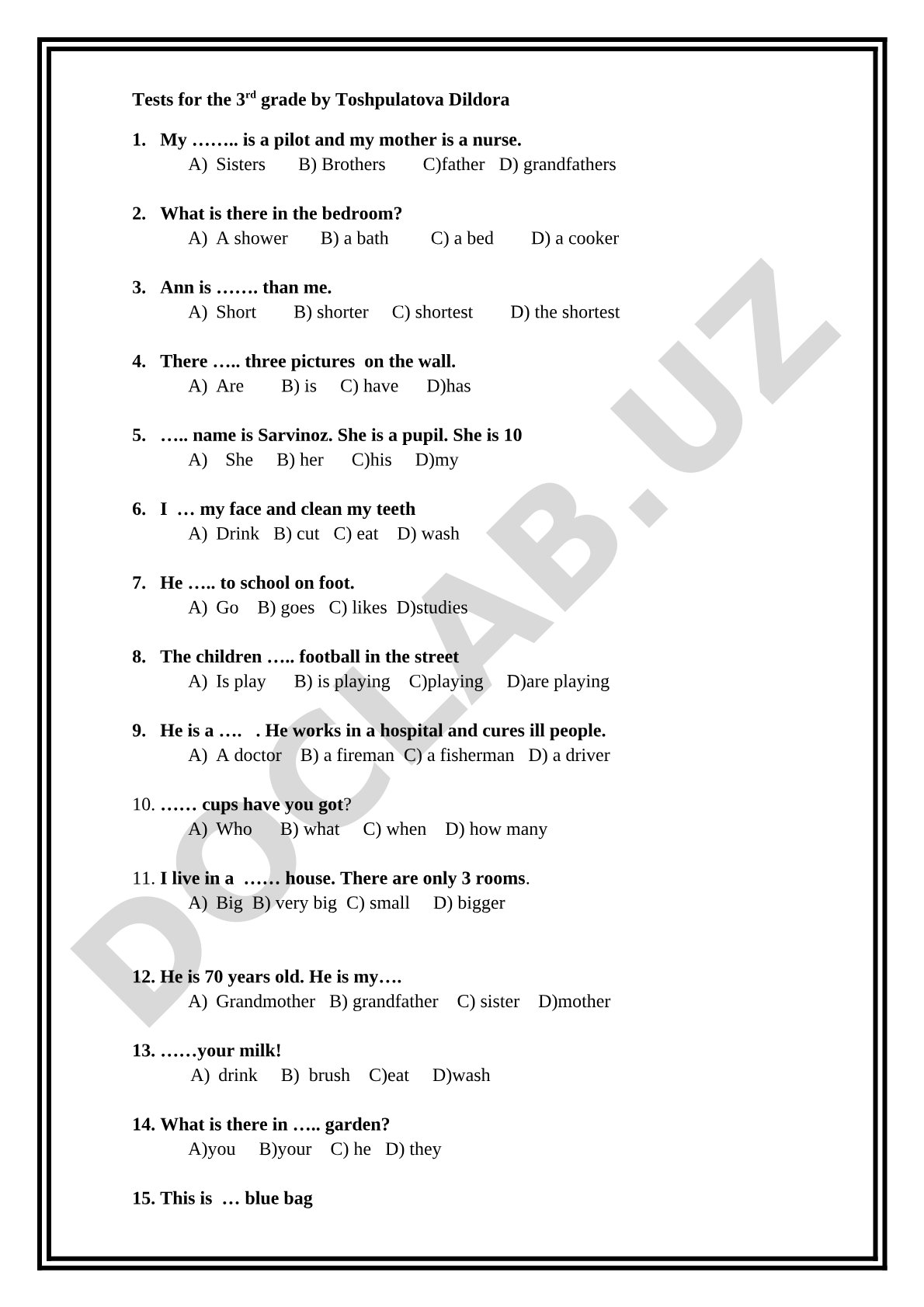 English language test for 3rd grade