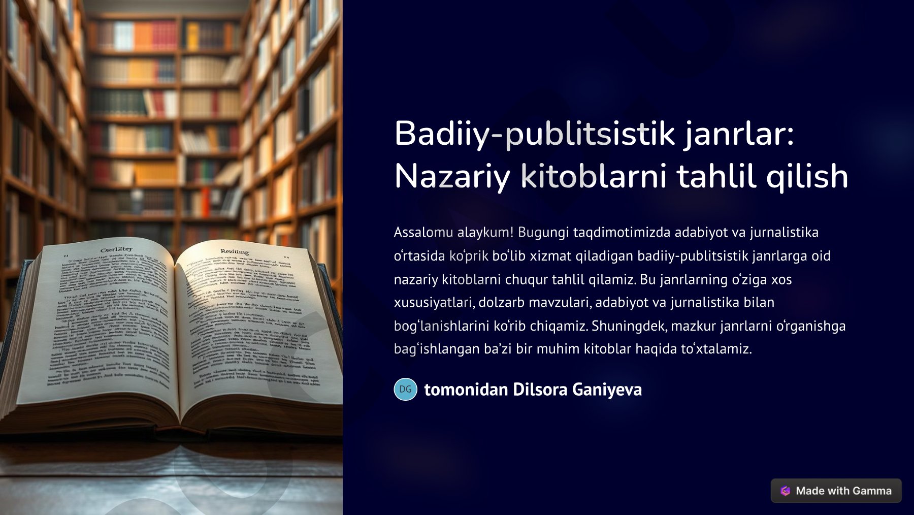 Badiiy-publitsistik janrlar: Nazariy kitoblarni tahlil qilish