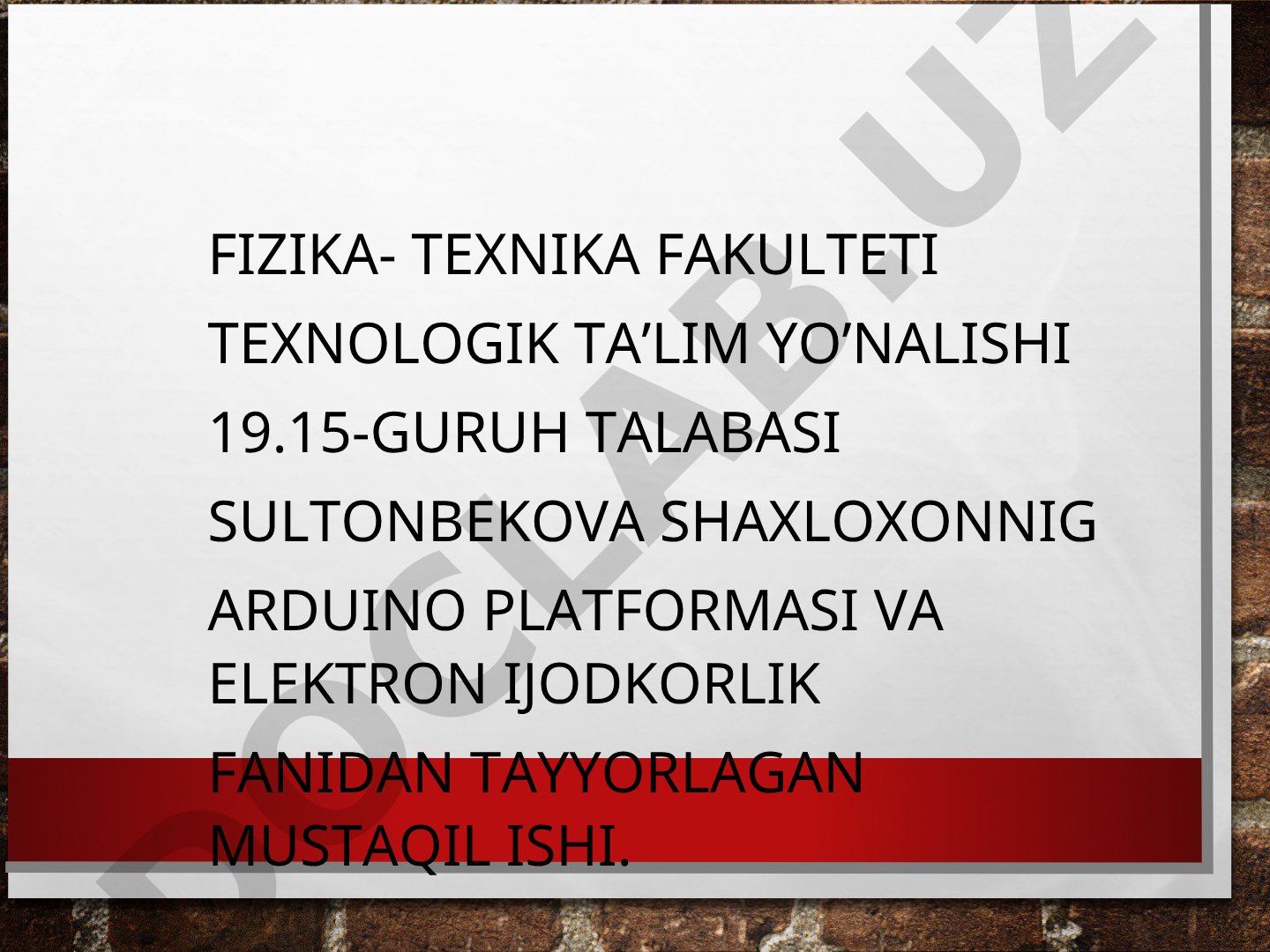 Arduino platfomasi haqida umumiy ma’lumot