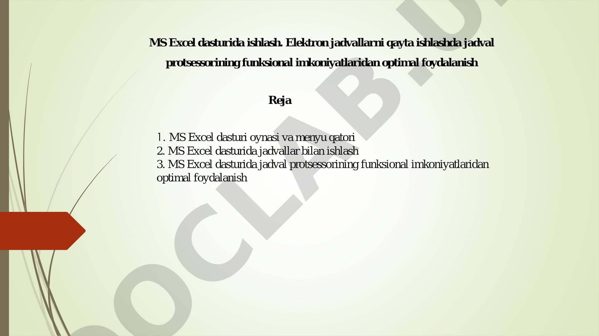 MS Excel dasturida ishlash