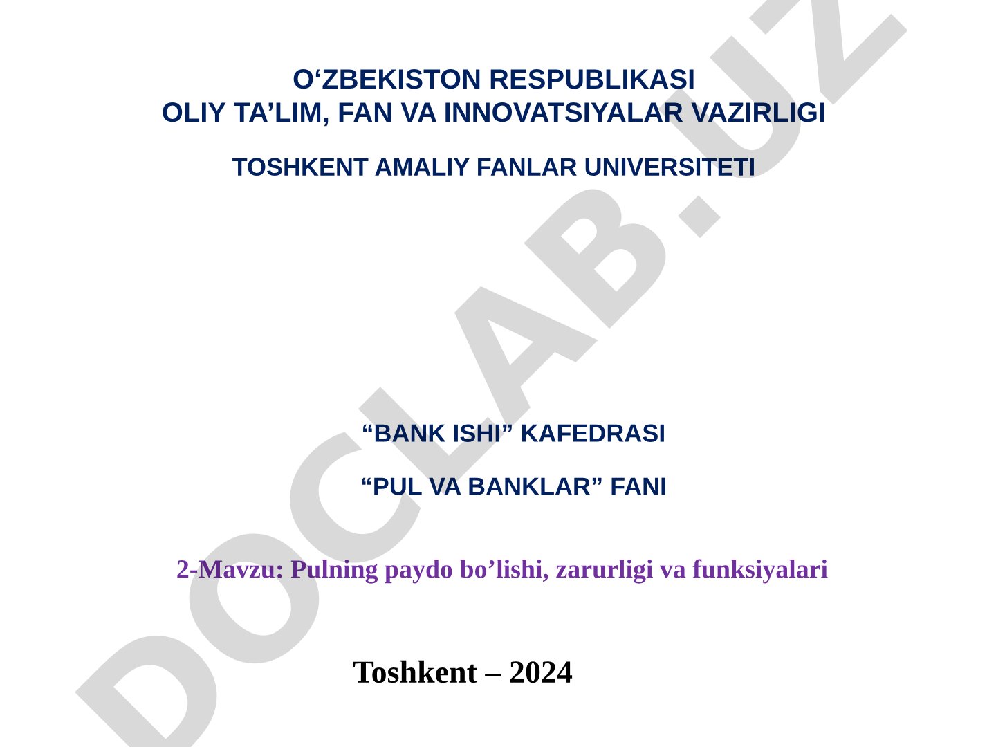 Pulning paydo bo'lishi, zarurligi va funksiyalari