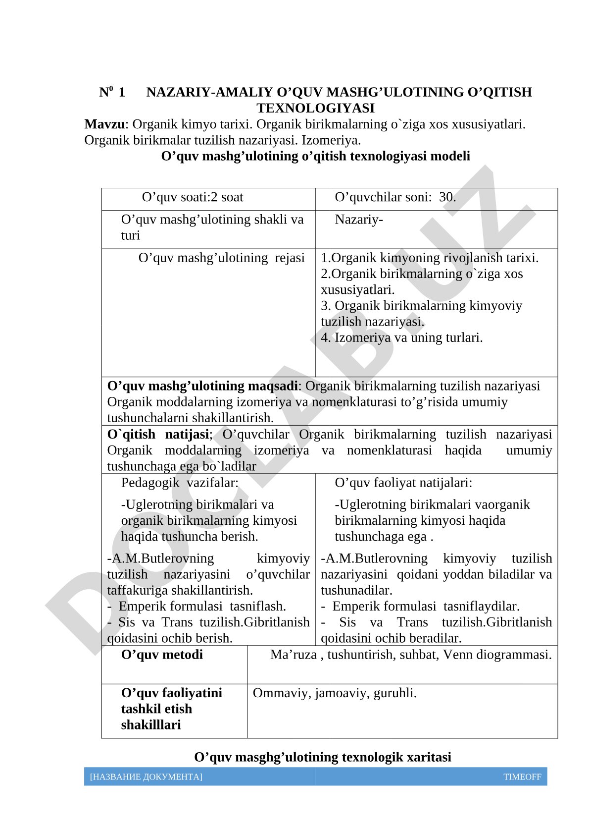 Organik kimyo tarixi. Organik birikmalarning o'ziga xos xususiyatlari. Organik birikmalar tuzilish nazariyasi. Izomeriya