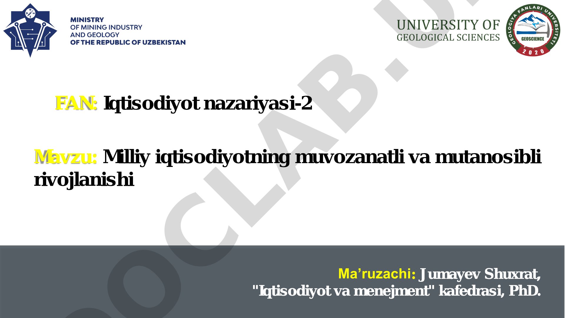 Milliy iqtisodiyotning muvozanatli va mutanosibli rivojlanishi