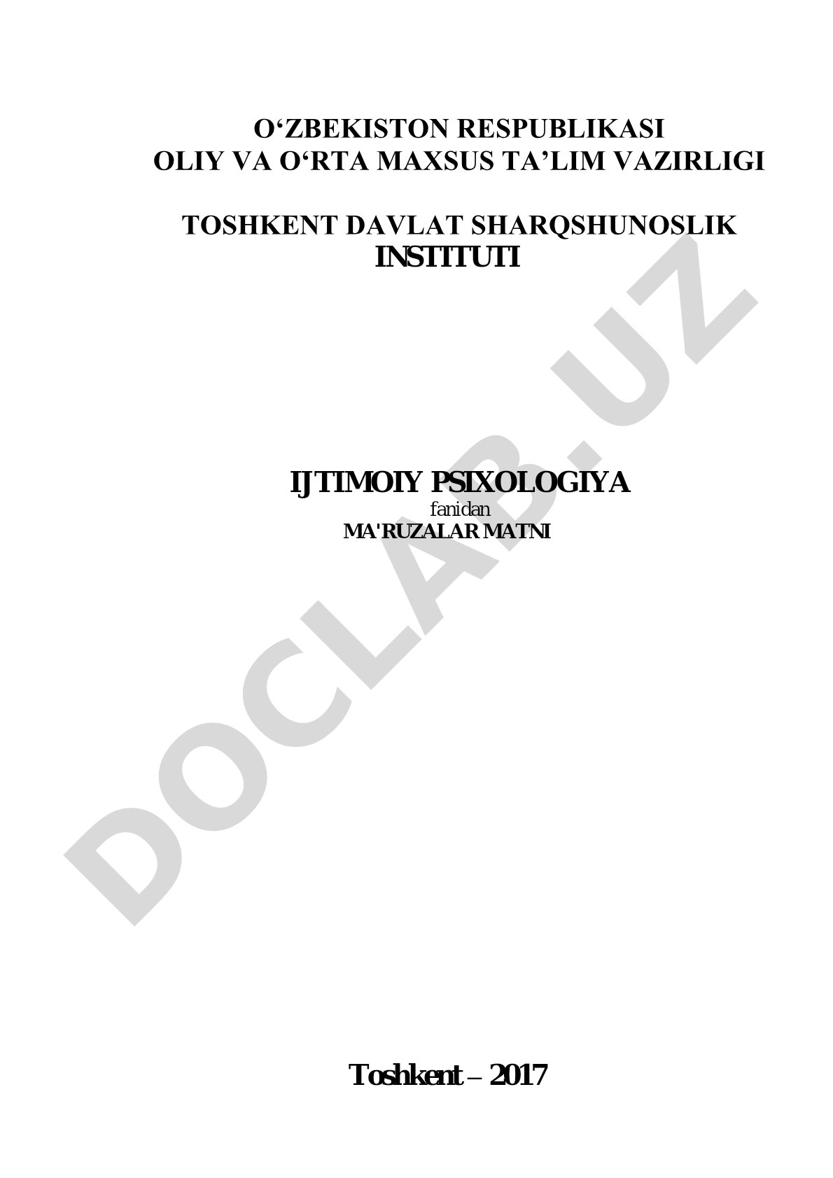 Ijtimoiy psixologiya fanidan ma'ruzalar matni