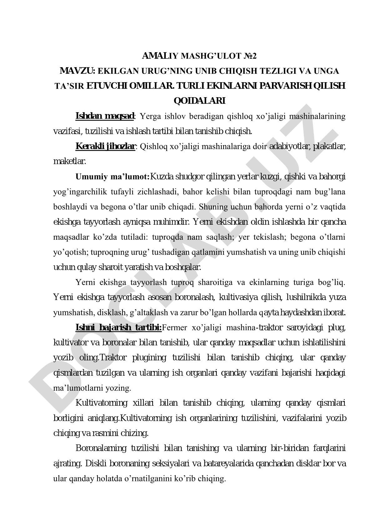 Ekilgan urug'ning unib chiqish tezligi va unga ta'sir etuvchi omillar. Turli ekinlarni parvarish qilish qoidalari