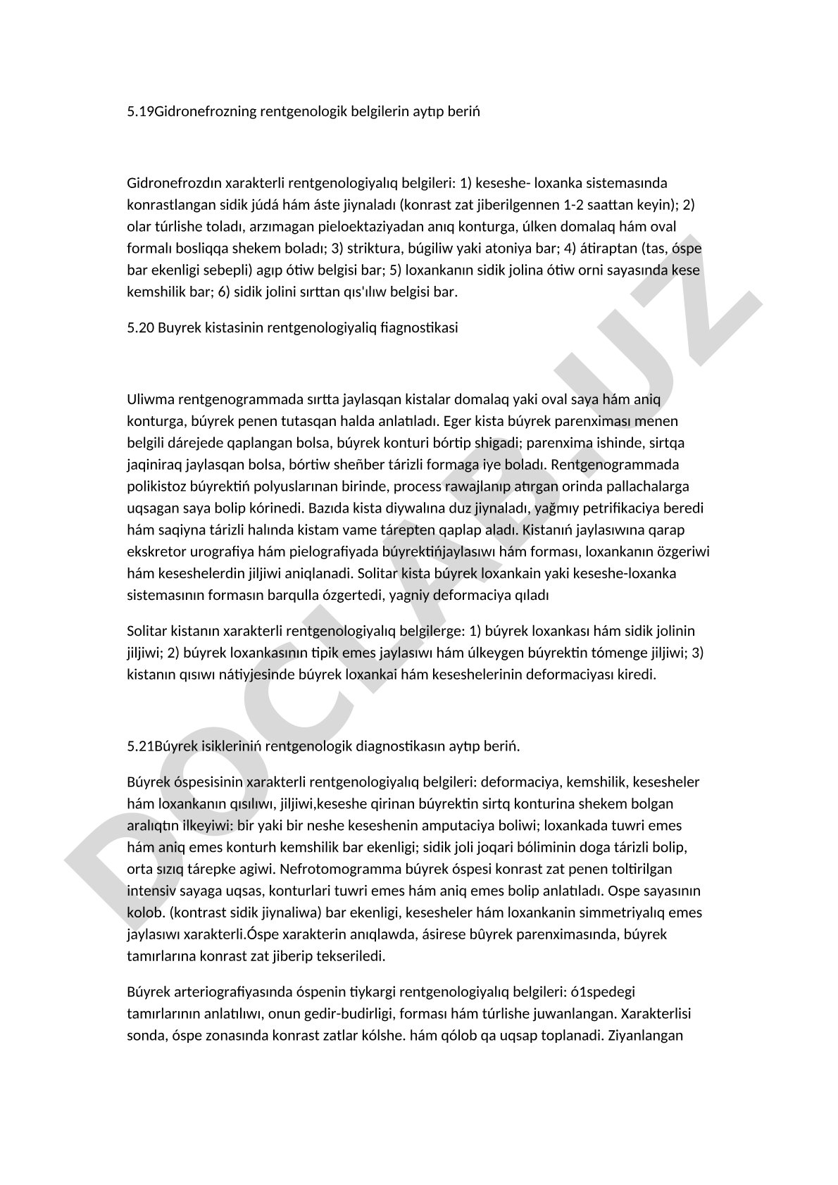 Gidronefrozning rentgenologik belgilerin aytıp beriń