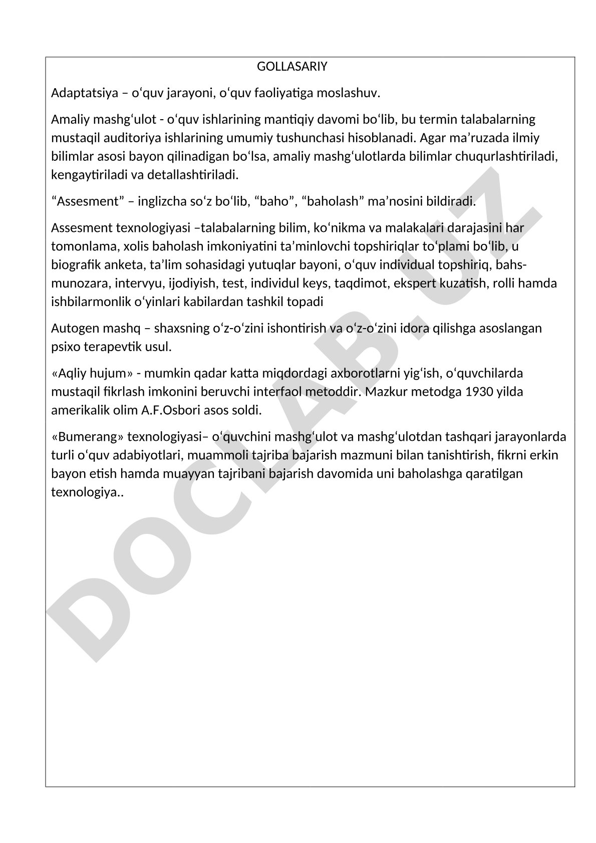 Ta'lim sohasidagi atamalarning izohli lug'ati
