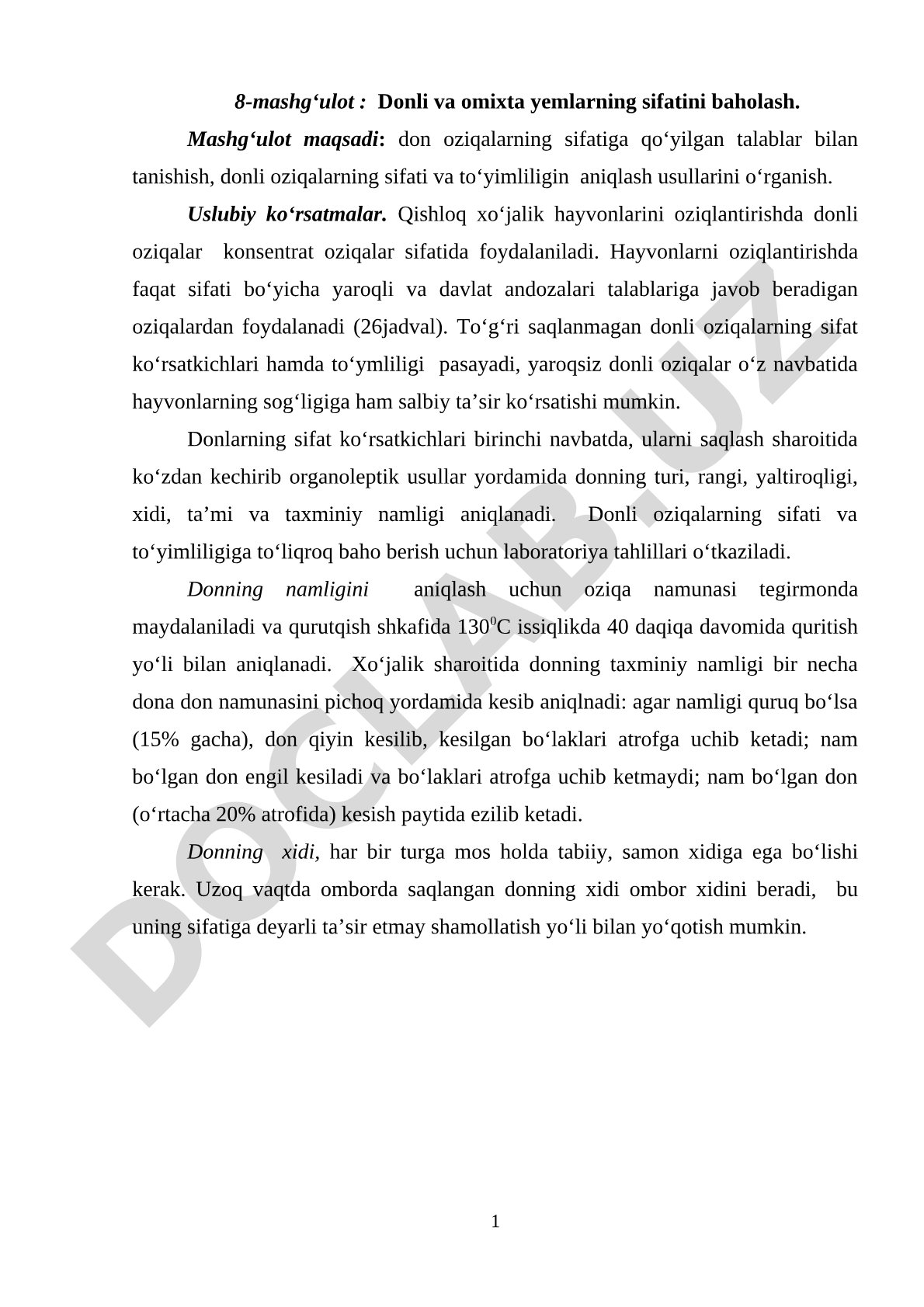 Donli va omixta yemlarning sifatini baholash