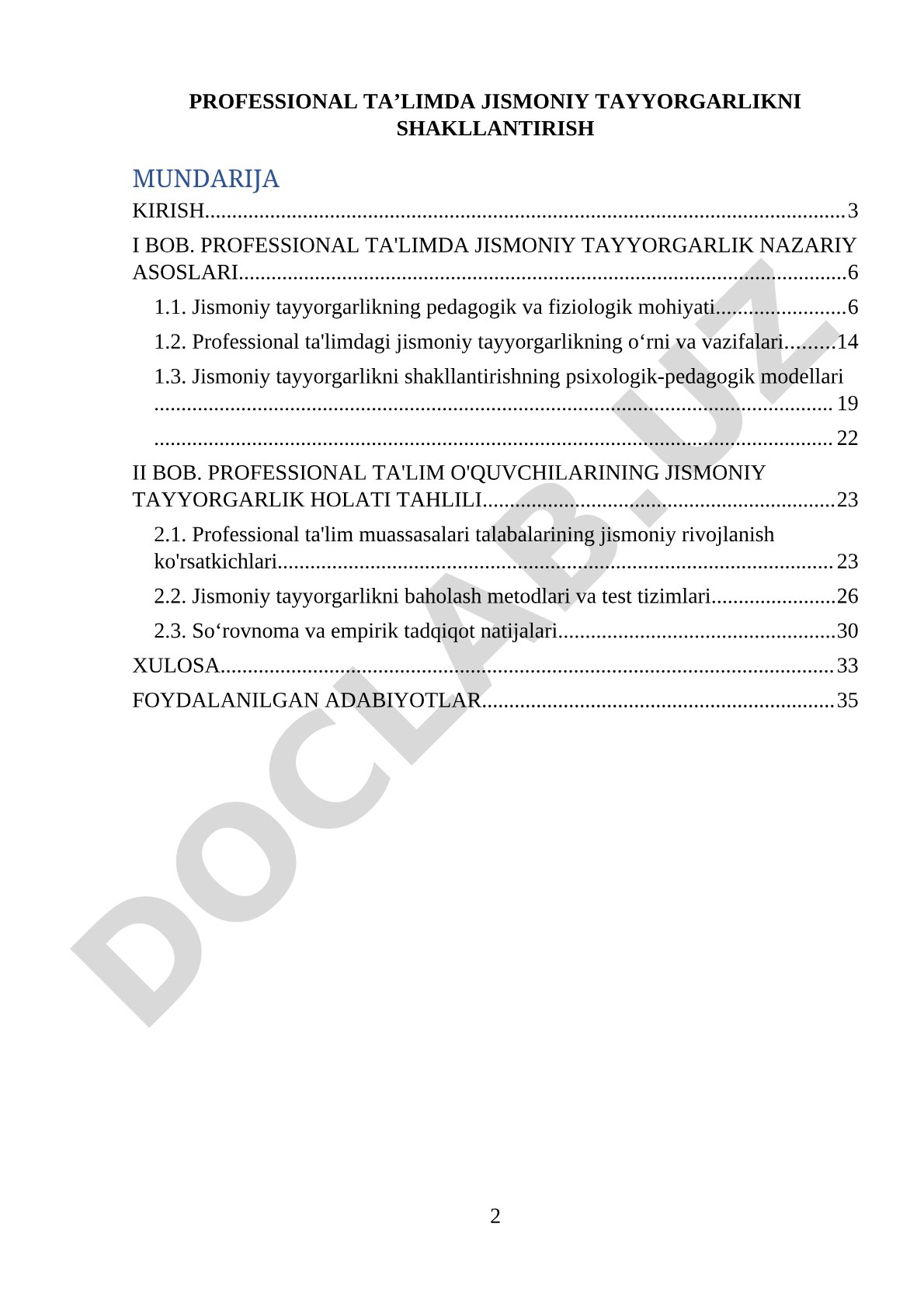 Professional ta'limda jismoniy tayyorgarlikni shakllantirish
