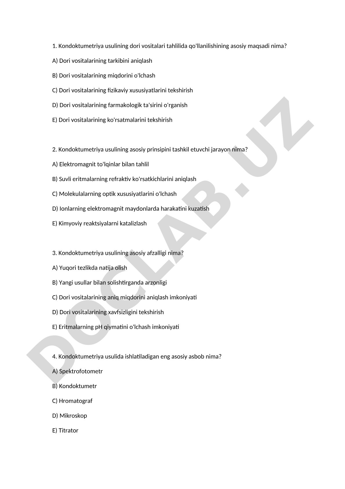 Kondoktumetriya usulining dori vositalari tahlilida qo'llanilishi