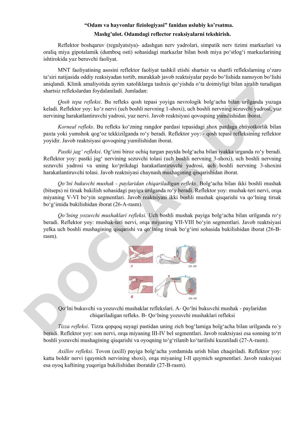 Odamdagi reflector reaksiyalarni tekshirish