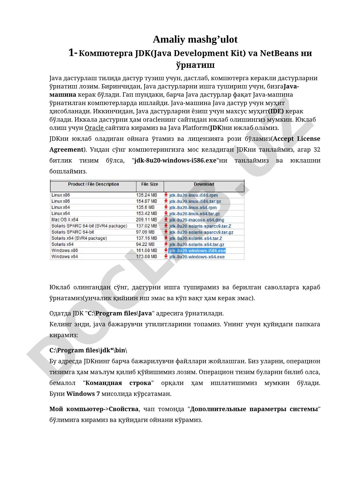 Amaliy mashg'ulot Kompyuterga JDK(Java Development Kit) va NetBeans ni o'rnatish