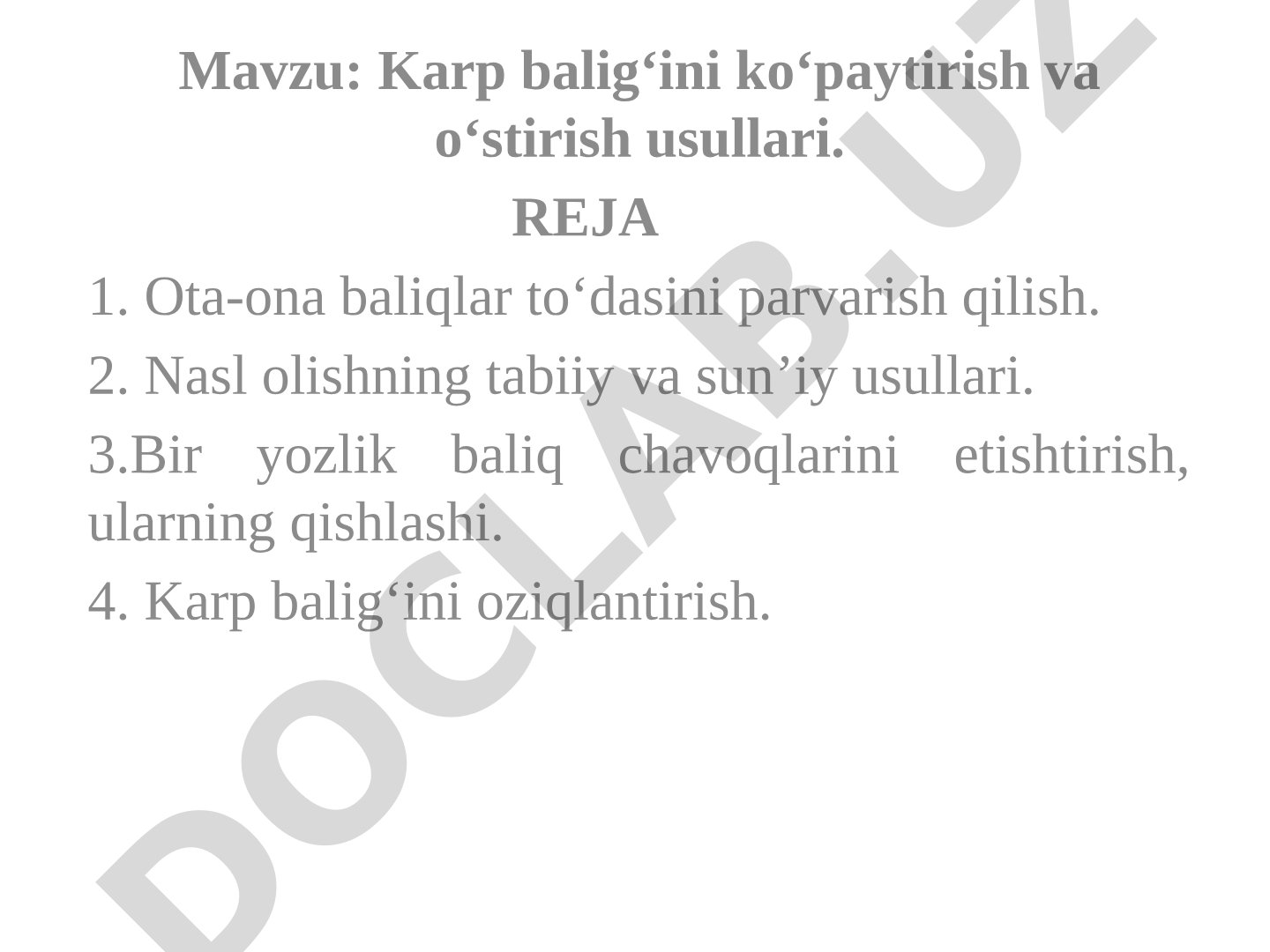 Karp balig‘ini ko‘paytirish va o‘stirish usullari