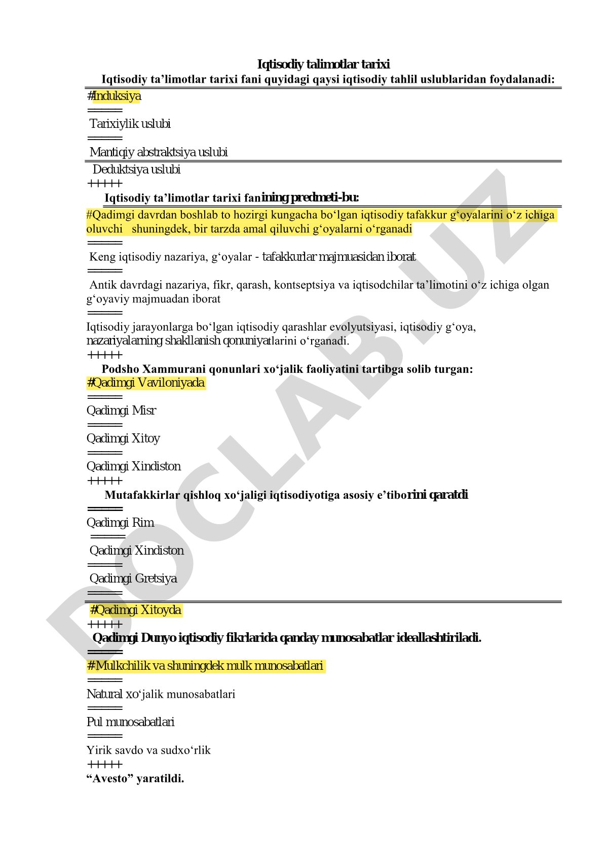 Iqtisodiy ta'limotlar tarixi fanining predmeti va uslublari