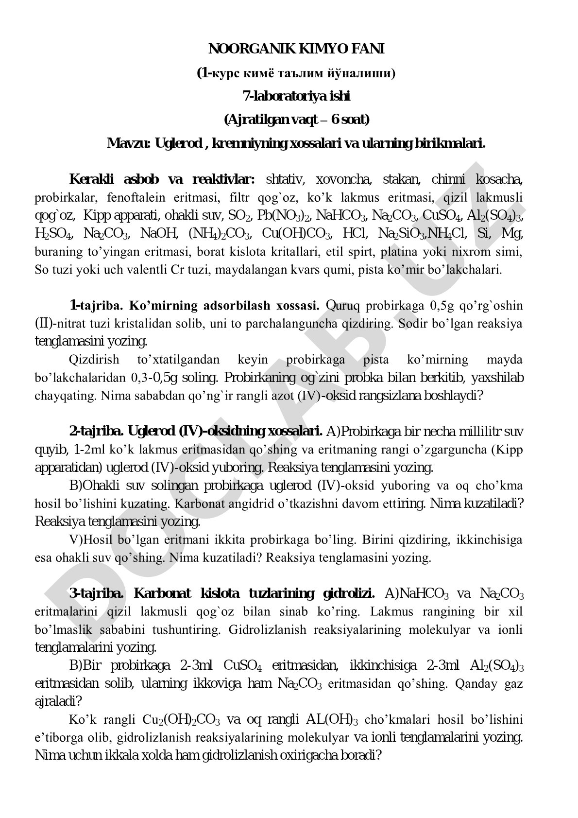 Uglerod, kremniyning xossalari va ularning birikmalari