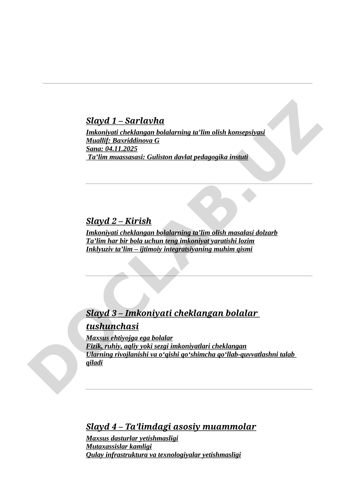 Imkoniyati cheklangan bolalarning ta’lim olish konsepsiyasi