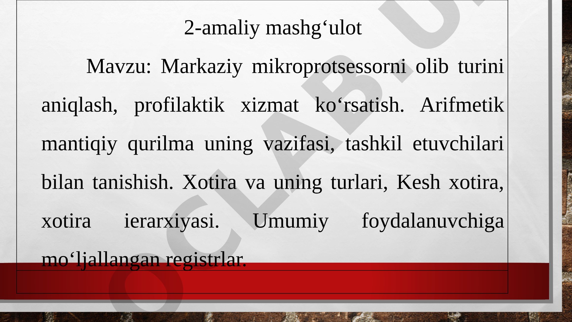 Markaziy mikroprotsessorni olib turini aniqlash, profilaktik xizmat ko‘rsatish