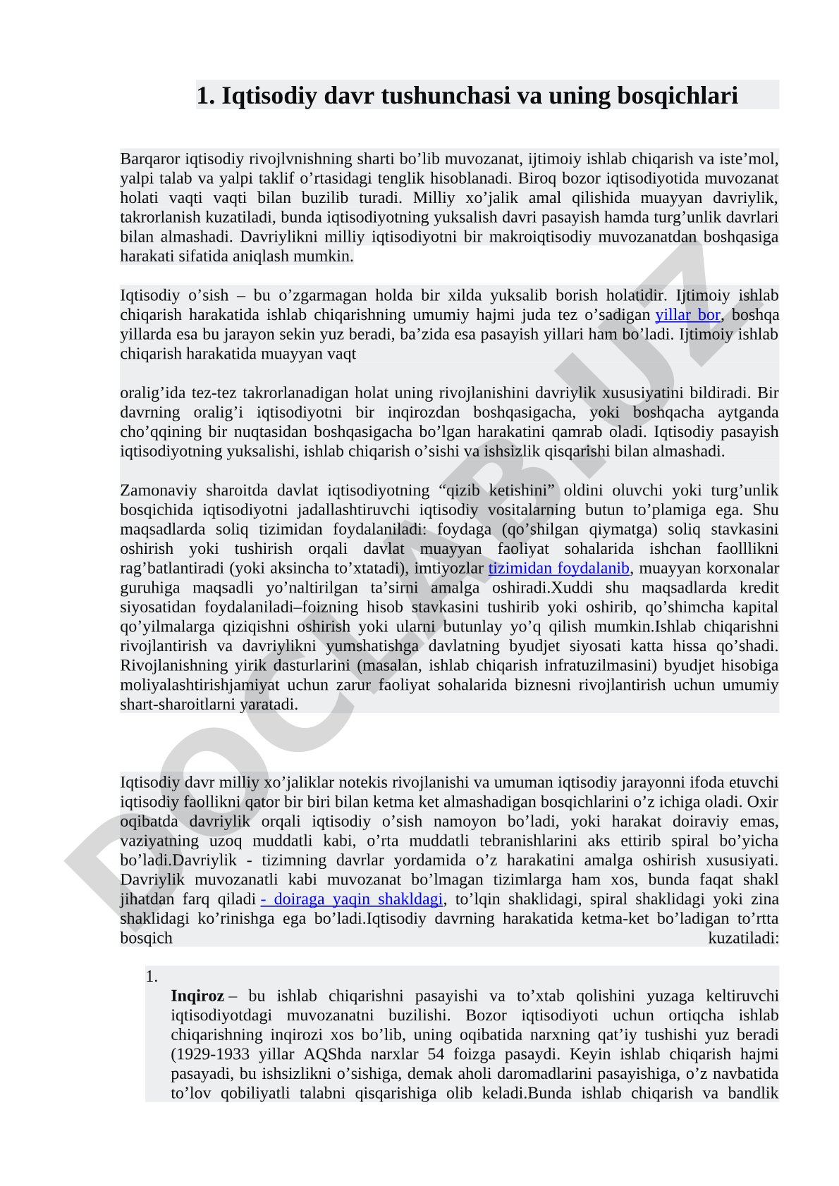 Iqtisodiy davr tushunchasi va uning bosqichlari