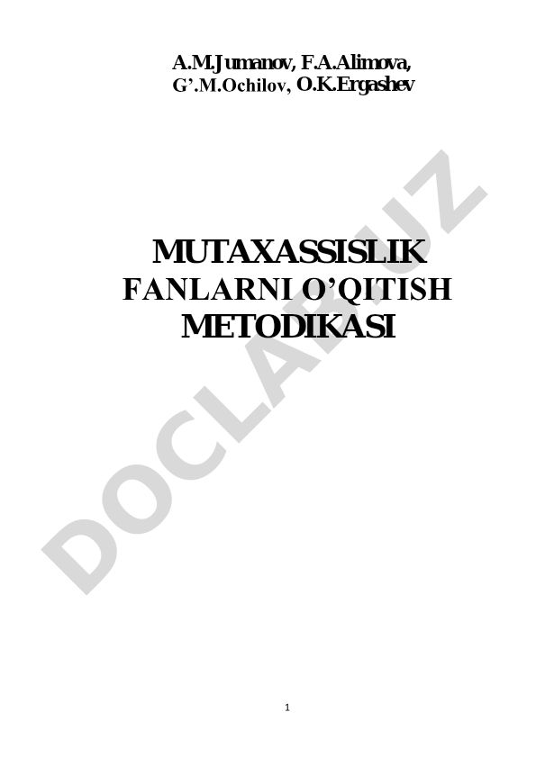 Mutaxassislik fanlarni o'qitish metodikasi