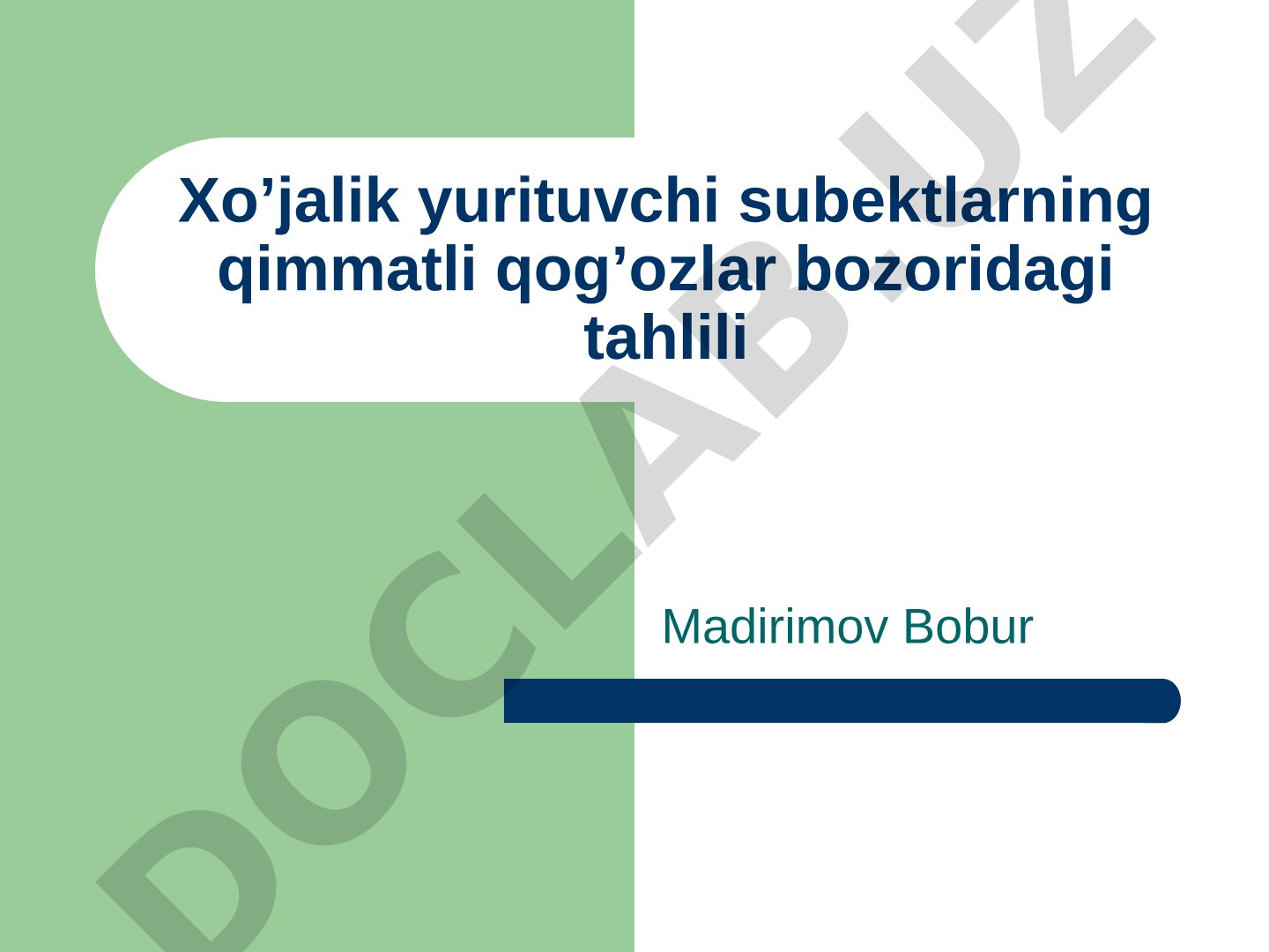 Xo'jalik yurituvchi subektlarning qimmatli qog'ozlar bozoridagi tahlili