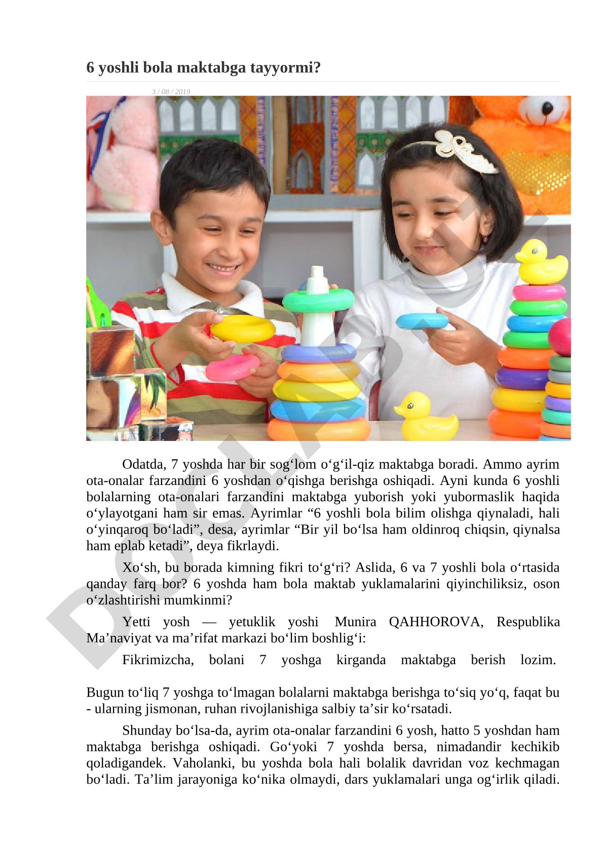 6 yoshli bola maktabga tayyormi?