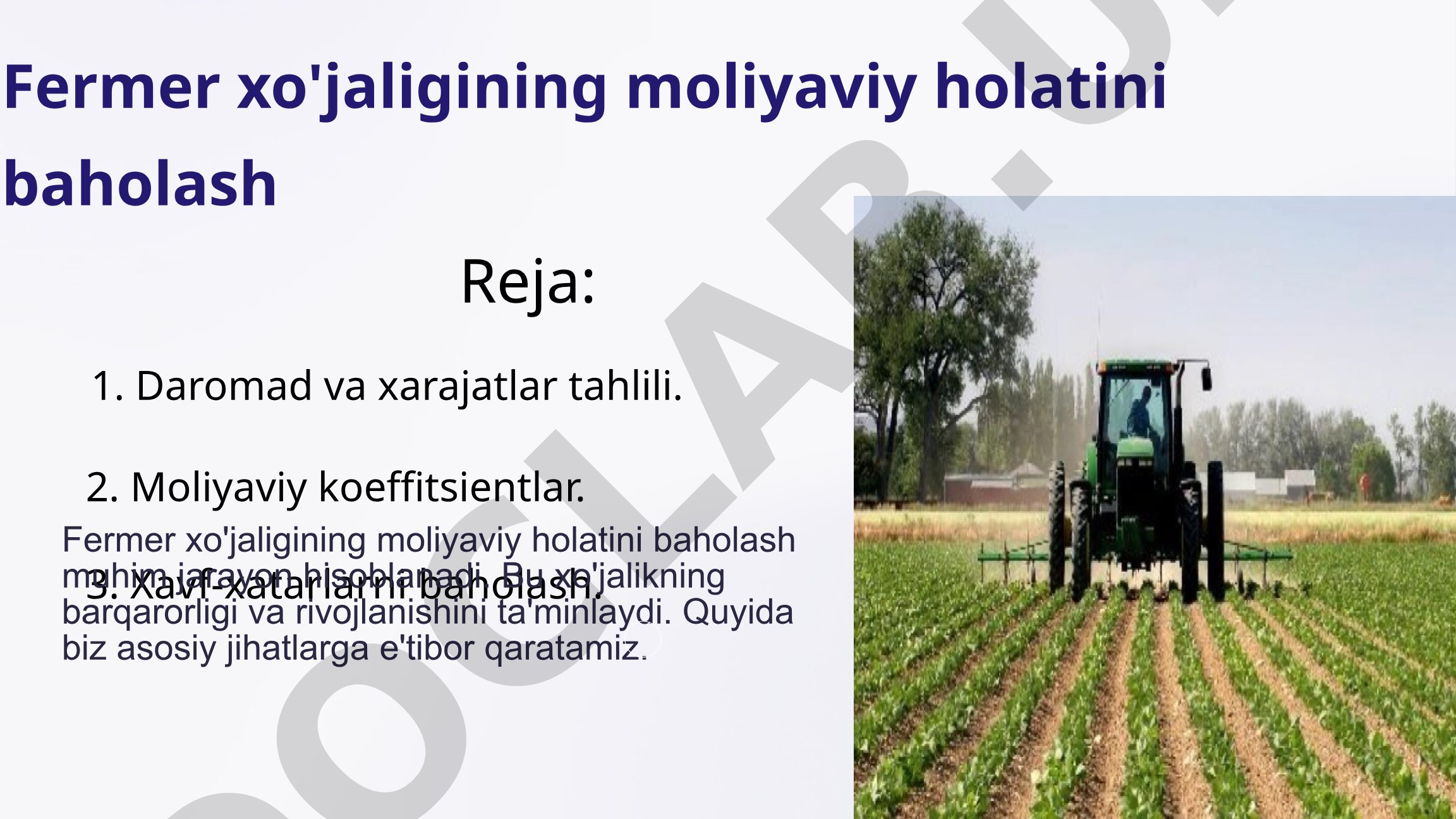 Fermer xo'jaligining moliyaviy holatini baholash
