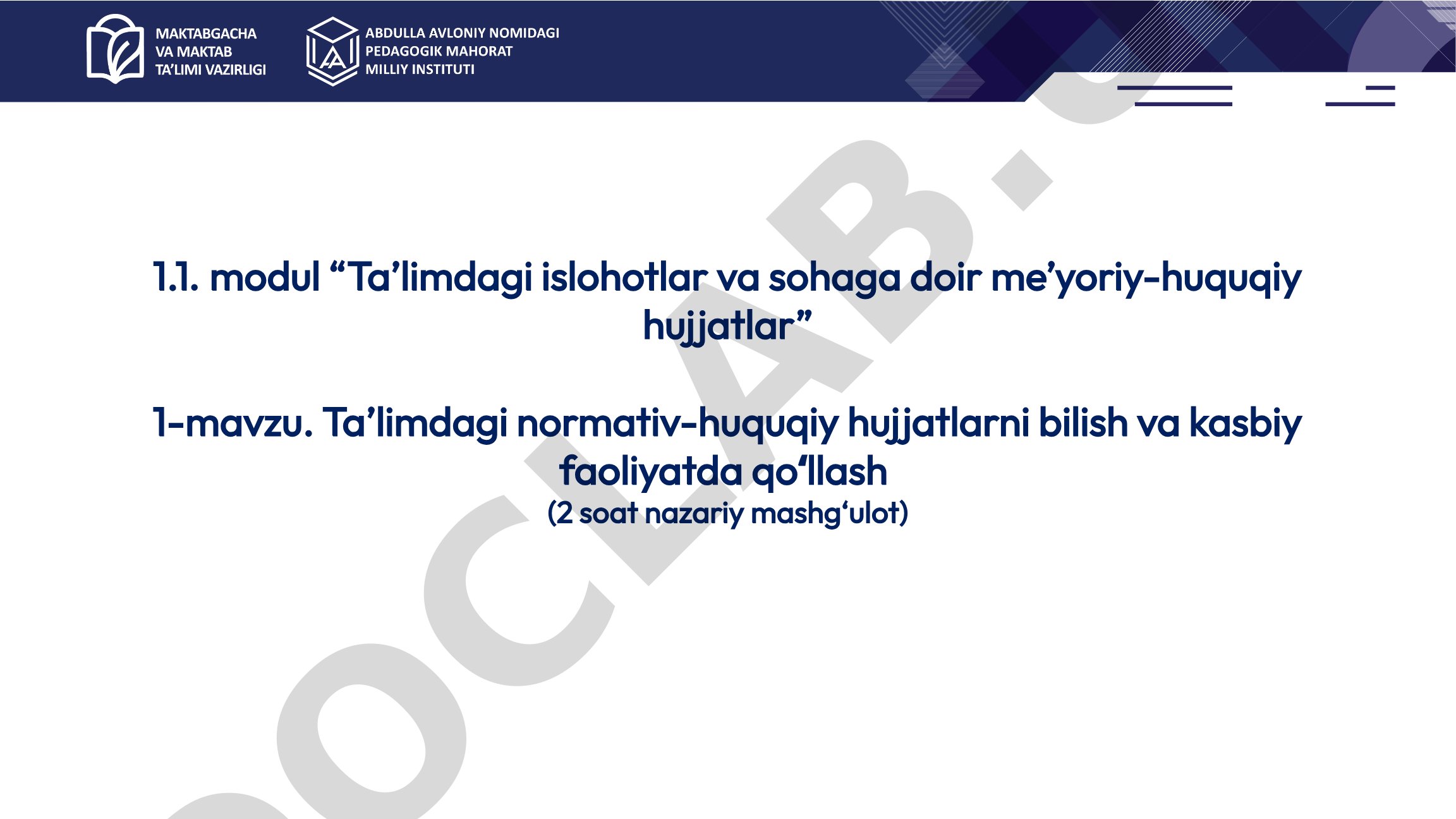 Ta’limdagi normativ-huquqiy hujjatlarni bilish va kasbiy faoliyatda qoʻllash