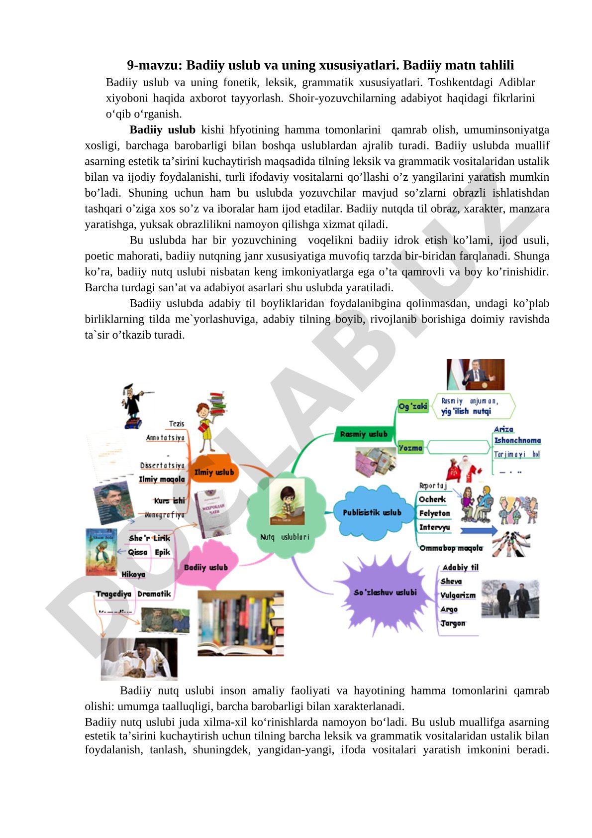 Badiiy uslub va uning xususiyatlari. Badiiy matn tahlili
