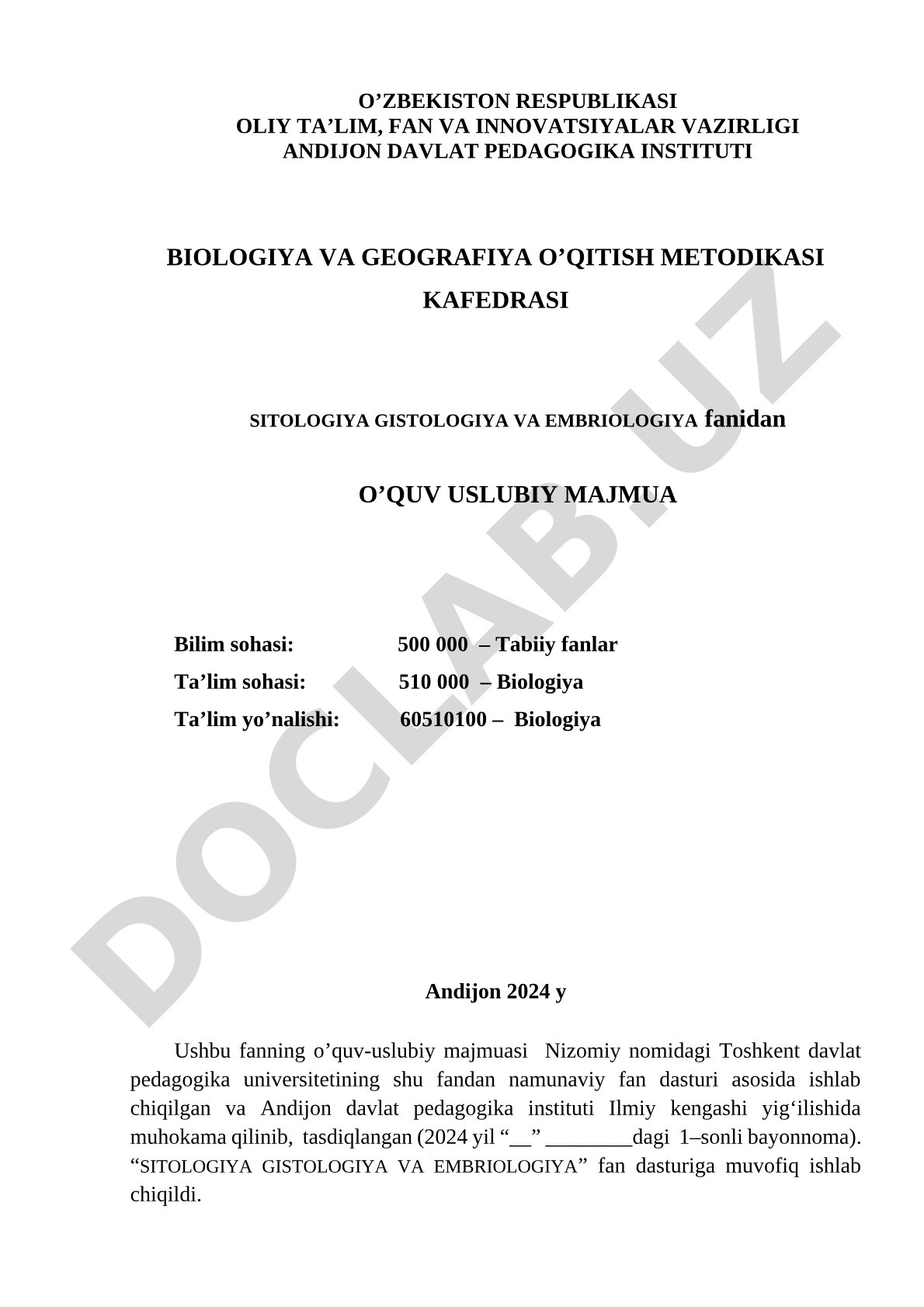 SITOLOGIYA GISTOLOGIYA VA EMBRIOLOGIYA