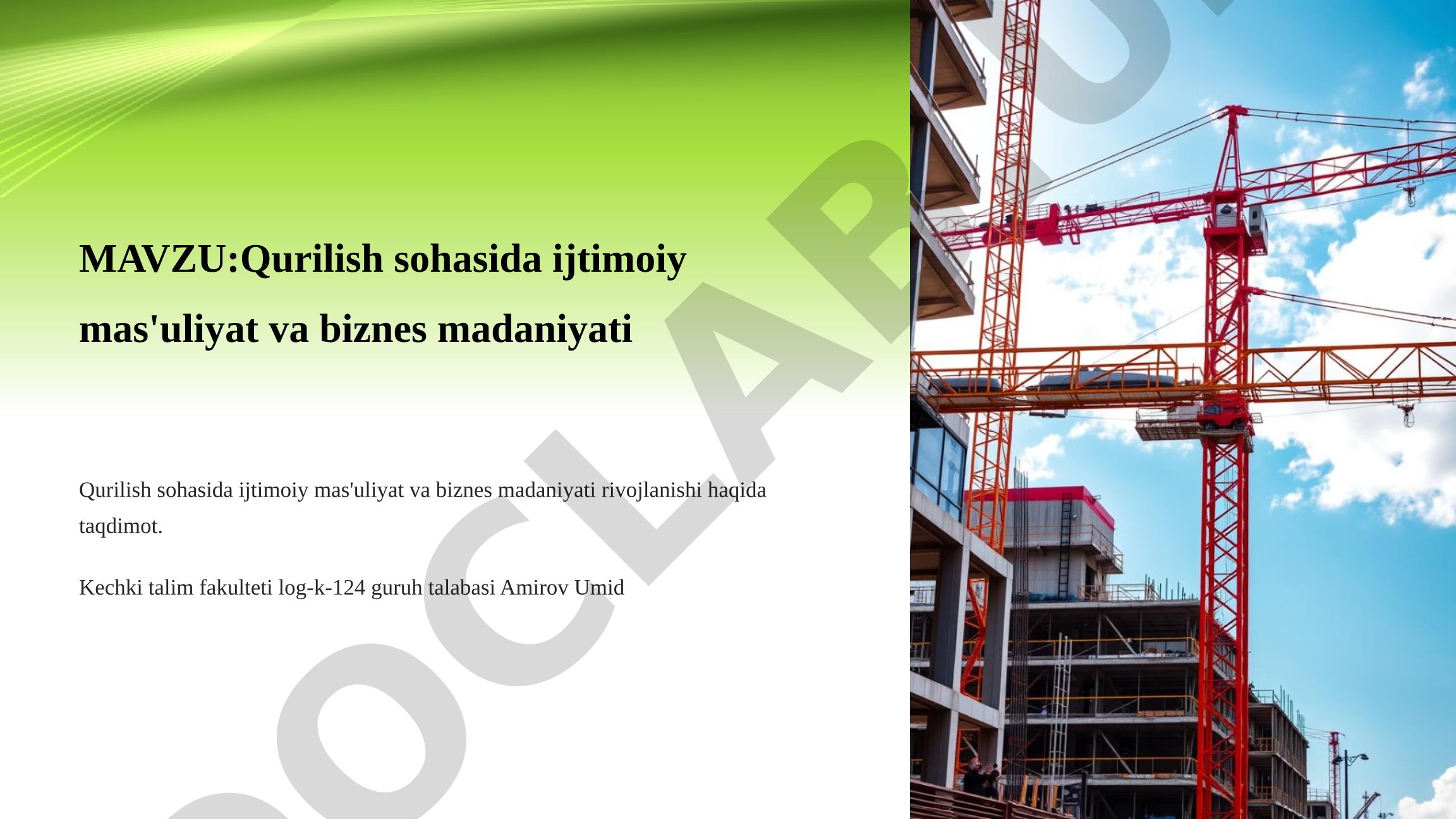 Qurilish sohasida ijtimoiy mas'uliyat va biznes madaniyati