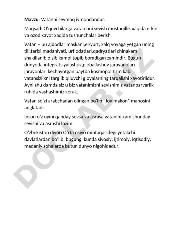 Vatanni sevmoq iymondandur