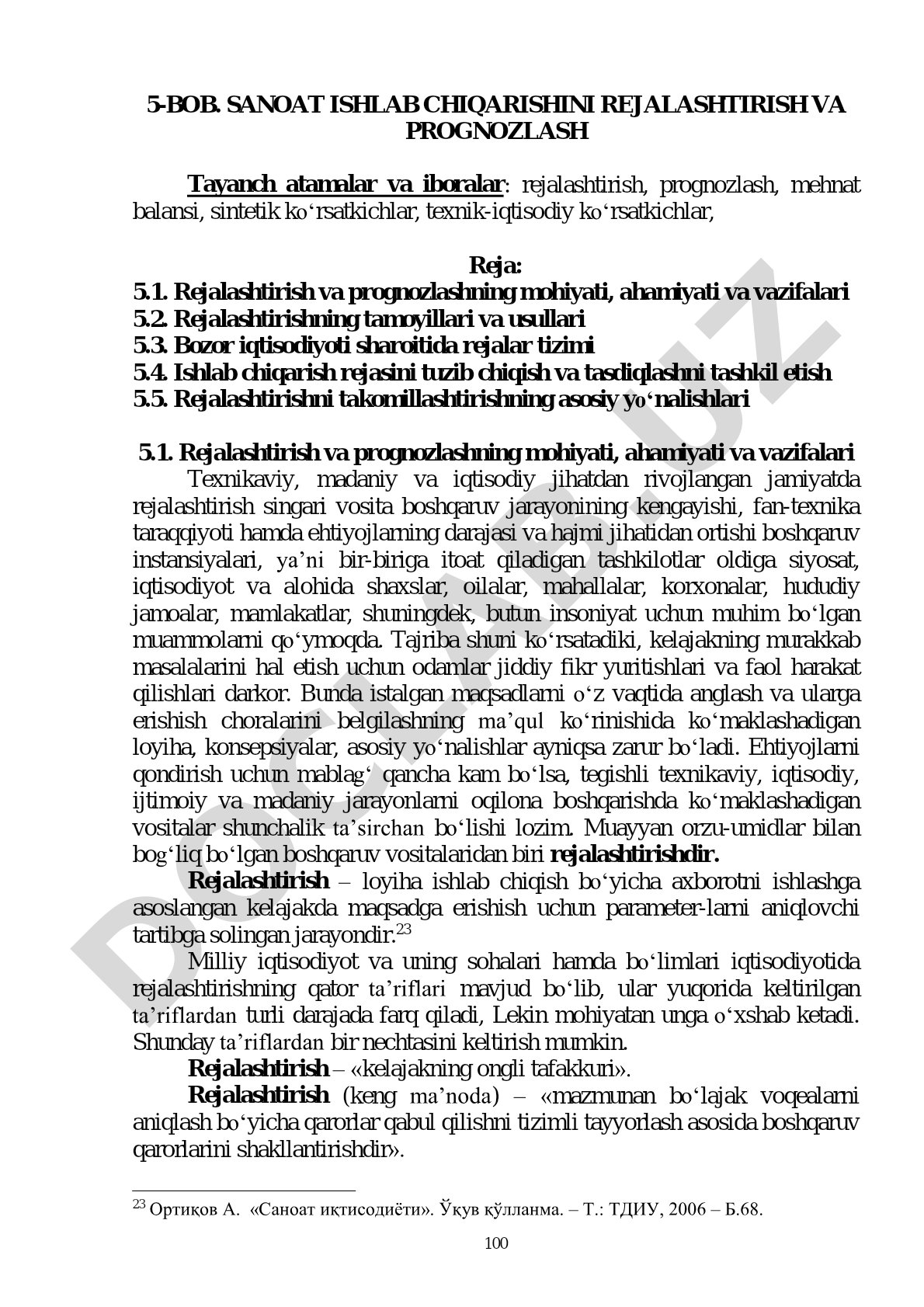 Sanoat ishlab chiqarishini rejalashtirish va prognozlash