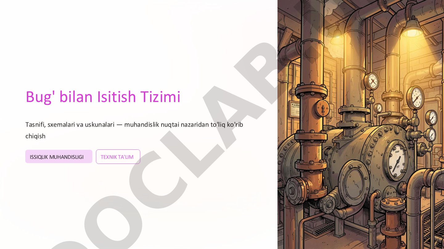Bug' bilan Isitish Tizimi Tasnifi, sxemalari va uskunalari