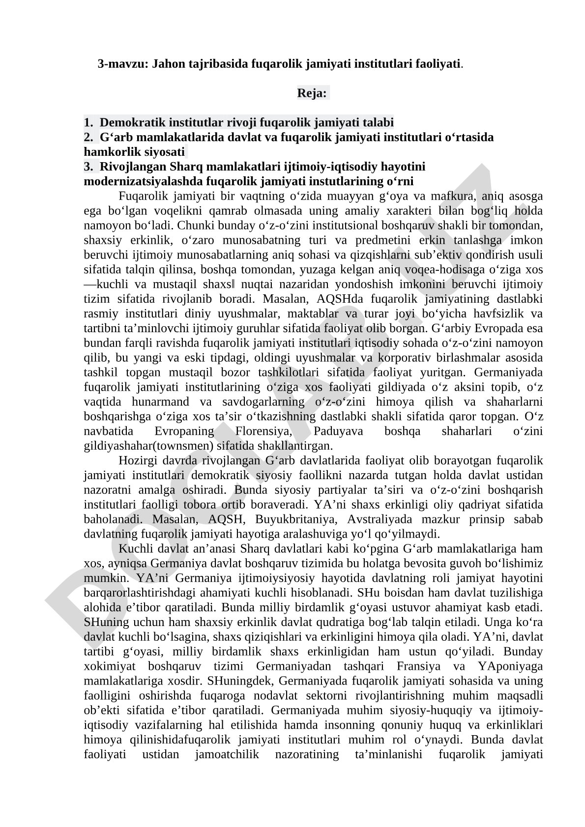 Jahon tajribasida fuqarolik jamiyati institutlari faoliyati